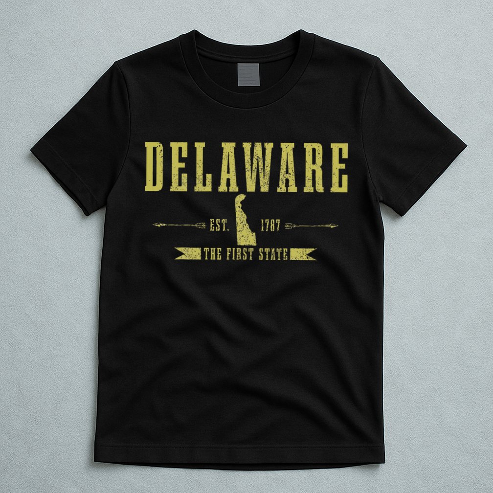 Delaware Est. 1787 The First State Pride State Map Vintage T-Shirt