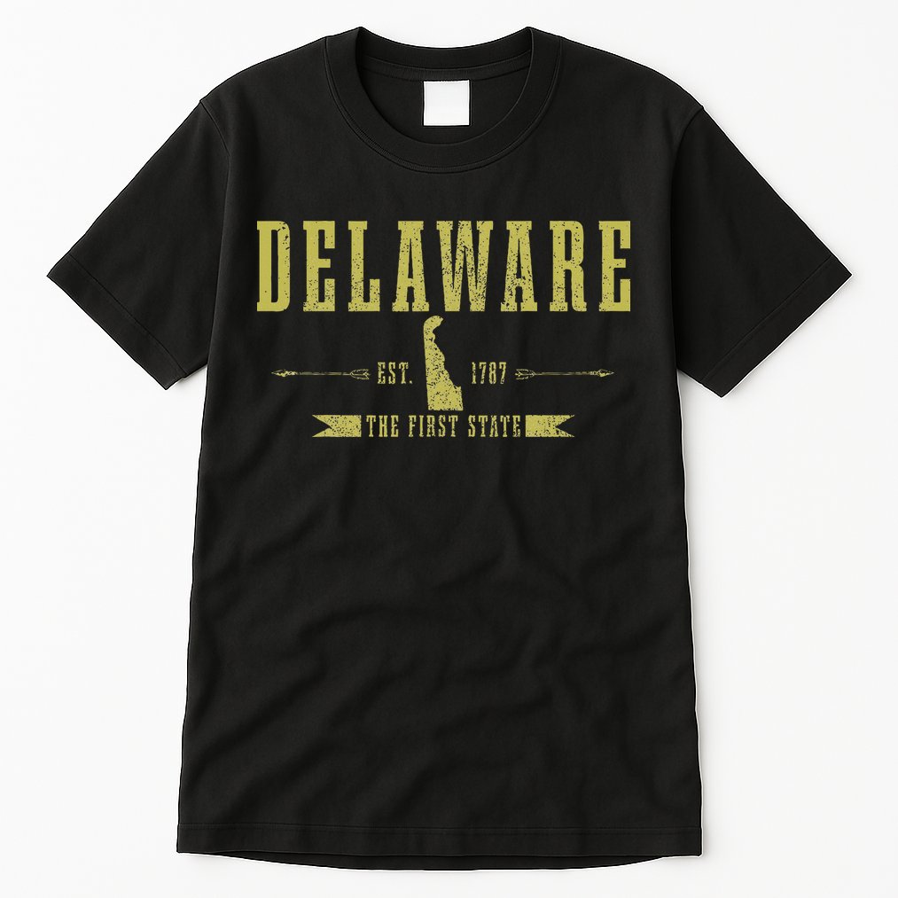 Delaware Est. 1787 The First State Pride State Map Vintage Tall T-Shirt