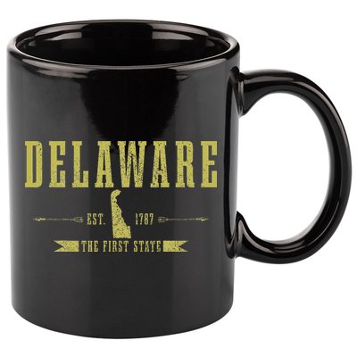 Delaware Est. 1787 The First State Pride State Map Vintage 11oz C Handle Ceramic Mug