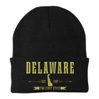 Delaware Est. 1787 The First State Pride State Map Vintage Beanie