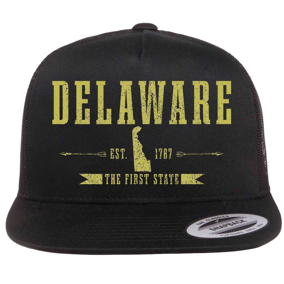 Delaware Est. 1787 The First State Pride State Map Vintage Flat Bill Trucker Hat