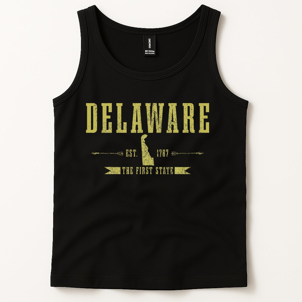 Delaware Est. 1787 The First State Pride State Map Vintage Tank Top