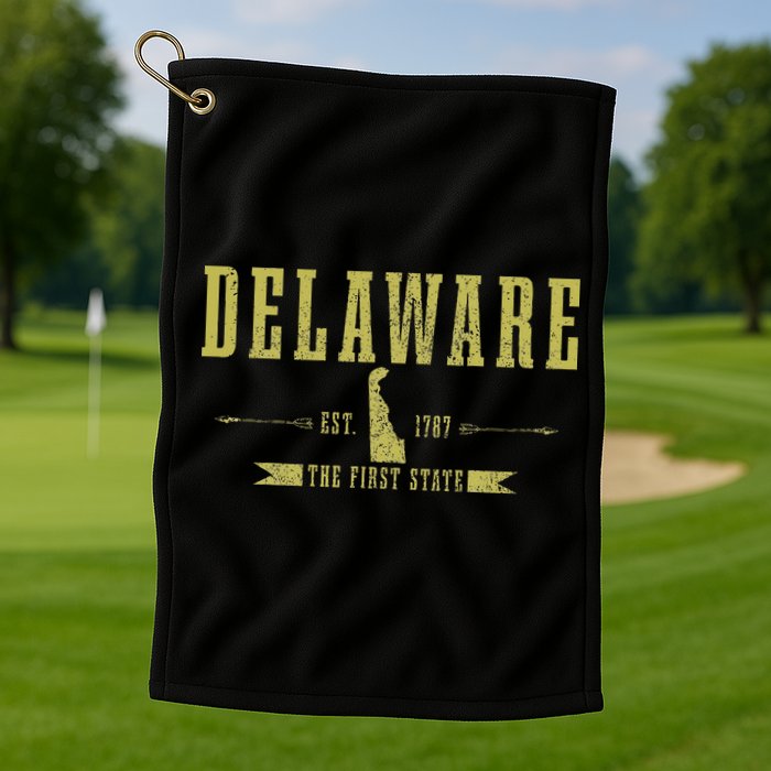Delaware Est. 1787 The First State Pride State Map Vintage Golf Towel