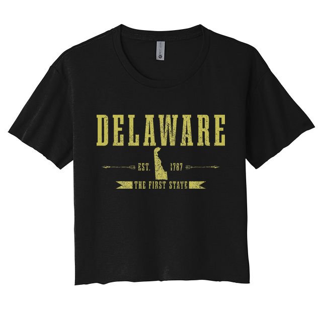 Delaware Est. 1787 The First State Pride State Map Vintage Crop Top