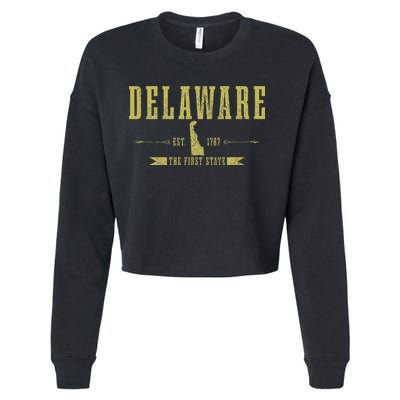 Delaware Est. 1787 The First State Pride State Map Vintage Cropped Pullover Crew