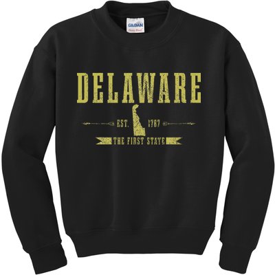 Delaware Est. 1787 The First State Pride State Map Vintage Kids Sweatshirt