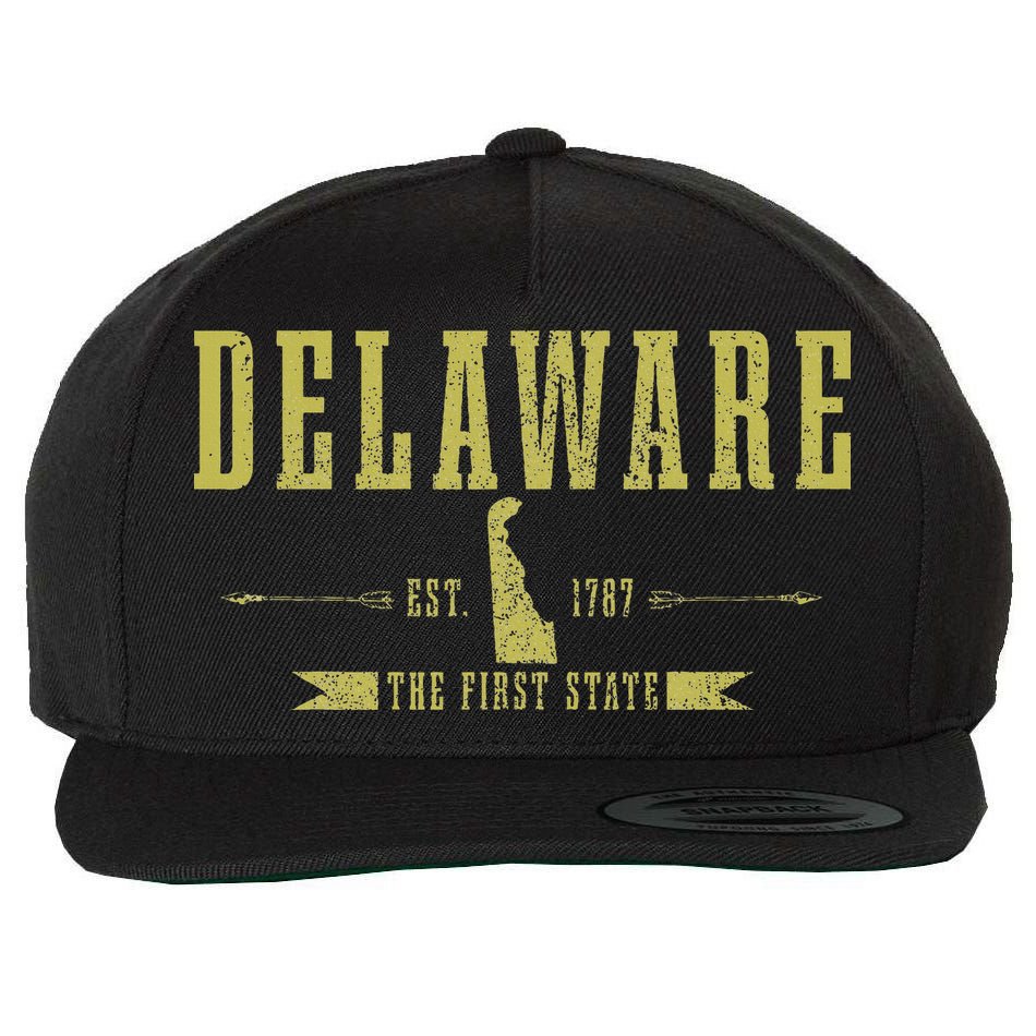 Delaware Est. 1787 The First State Pride State Map Vintage Wool Snapback Cap