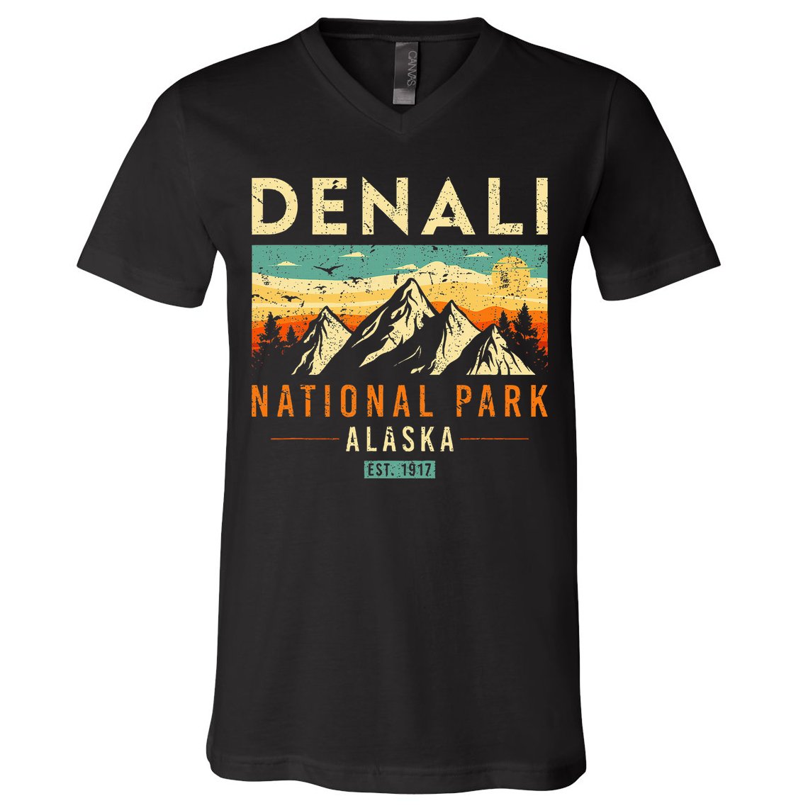 Denali Est. 1917 Vintage Retro Alaska National Park V-Neck T-Shirt