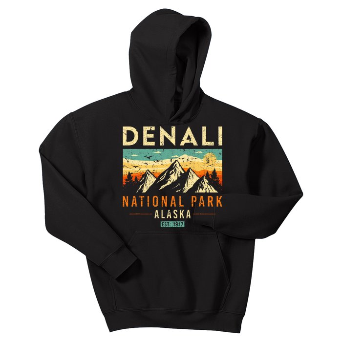 Denali Est. 1917 Vintage Retro Alaska National Park Kids Hoodie