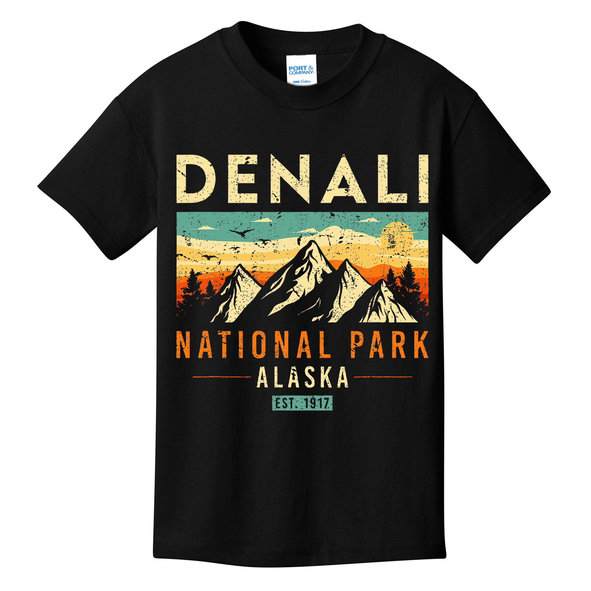 Denali Est. 1917 Vintage Retro Alaska National Park Kids T-Shirt