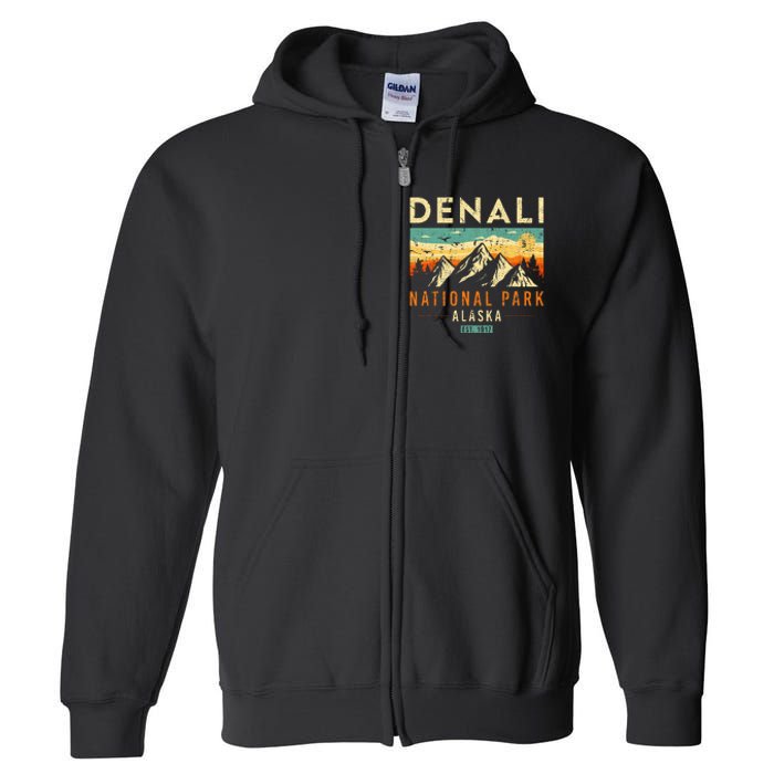 Denali Est. 1917 Vintage Retro Alaska National Park Full Zip Hoodie