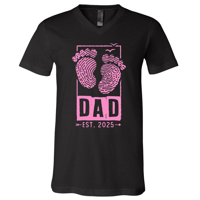 Dad Est 2025 Girl Logo Dad To Be Gifts For 1st Time Dad V-Neck T-Shirt