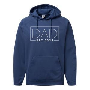 Dad Est 2024 New Dad Gift for Dad Anniversary Performance Fleece Hoodie