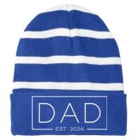 Dad Est 2024 Expect 2024 Father 2024 New Dad 2024 Gift Striped Beanie with Solid Band