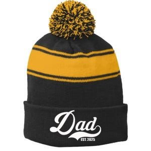 Dad Est. 2025 Stripe Pom Pom Beanie