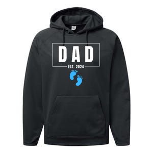 Dad Est. 2024 Fathers Day Expecting Baby Funny New Dad Baby Boy Performance Fleece Hoodie