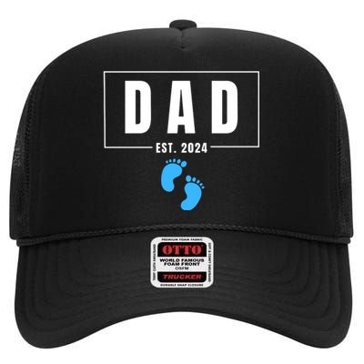 Dad Est. 2024 Fathers Day Expecting Baby Funny New Dad Baby Boy High Crown Mesh Back Trucker Hat