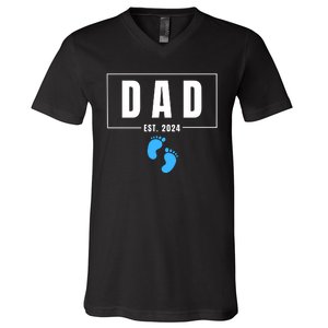 Dad Est. 2024 Fathers Day Expecting Baby Funny New Dad Baby Boy V-Neck T-Shirt