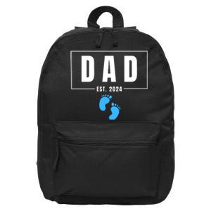 Dad Est. 2024 Fathers Day Expecting Baby Funny New Dad Baby Boy 16 in Basic Backpack