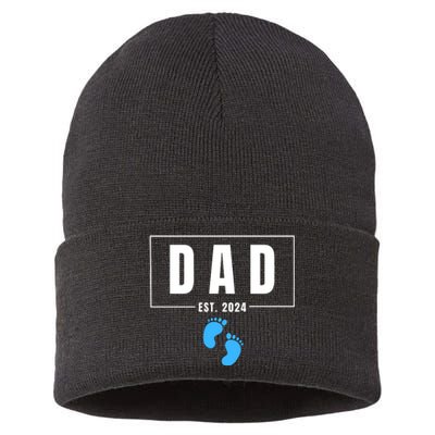 Dad Est. 2024 Fathers Day Expecting Baby Funny New Dad Baby Boy Sustainable Knit Beanie