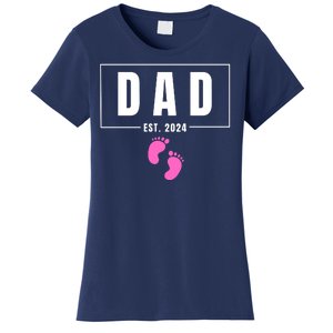 Dad Est. 2024 Fathers Day Expecting Baby Funny New Dad Baby Girl Women's T-Shirt