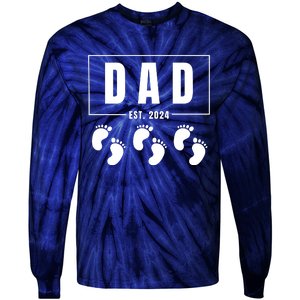 Dad Est. 2024 Fathers Day Expecting Baby Funny New Dad Baby Triplets Tie-Dye Long Sleeve Shirt