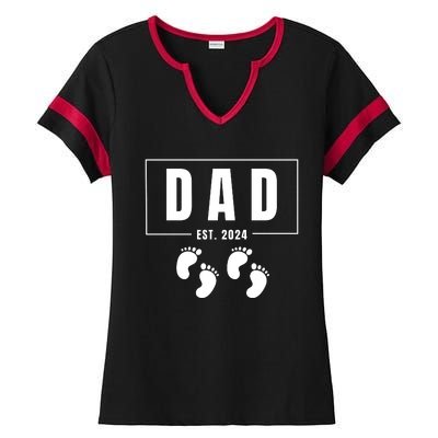 Dad Est. 2024 Fathers Day Expecting Baby Funny New Dad Baby Twins Ladies Halftime Notch Neck Tee