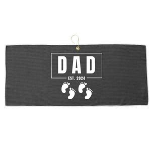 Dad Est. 2024 Fathers Day Expecting Baby Funny New Dad Baby Twins Large Microfiber Waffle Golf Towel