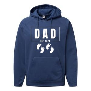 Dad Est. 2024 Fathers Day Expecting Baby Funny New Dad Baby Twins Performance Fleece Hoodie