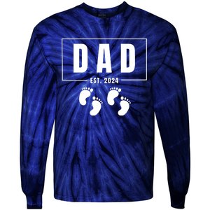 Dad Est. 2024 Fathers Day Expecting Baby Funny New Dad Baby Twins Tie-Dye Long Sleeve Shirt