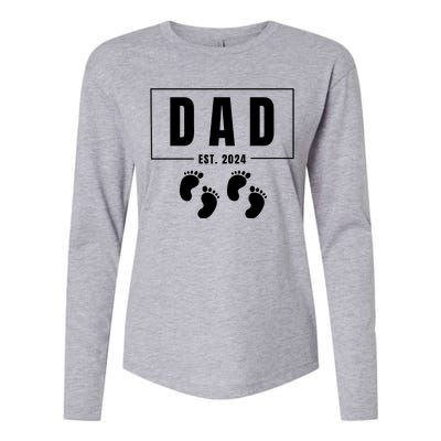 Dad Est. 2024 Fathers Day Expecting Baby Funny New Dad Baby Twins Womens Cotton Relaxed Long Sleeve T-Shirt