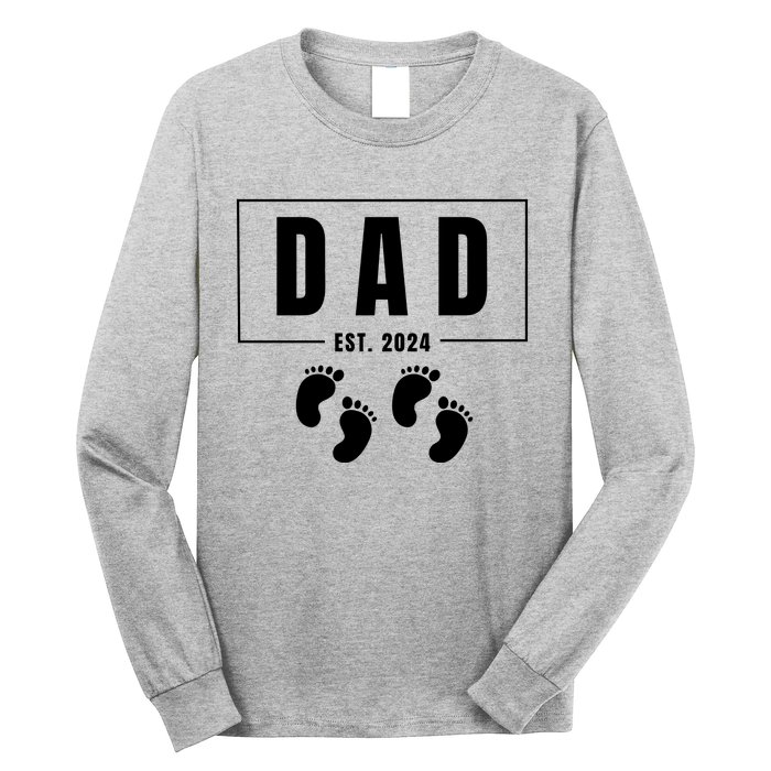 Dad Est. 2024 Fathers Day Expecting Baby Funny New Dad Baby Twins Long Sleeve Shirt