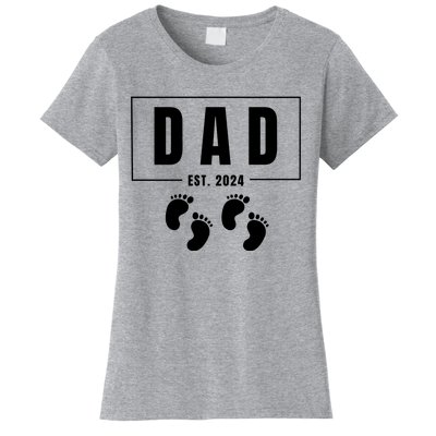 Dad Est. 2024 Fathers Day Expecting Baby Funny New Dad Baby Twins Women's T-Shirt