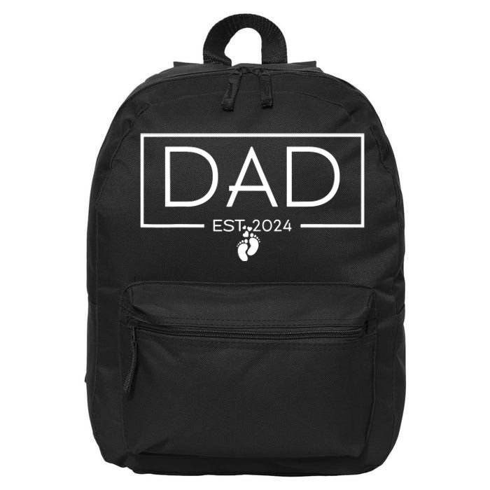 Dad Est 2024 Expect Baby 2024 Father 2024 New Dad 2024 16 in Basic Backpack