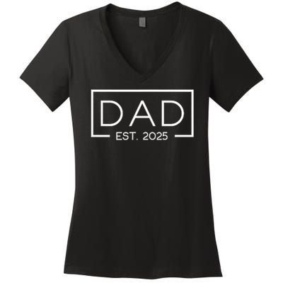 Dad Est. 2025 Logo Father 2025 Loading New Dad 2025 Women's V-Neck T-Shirt