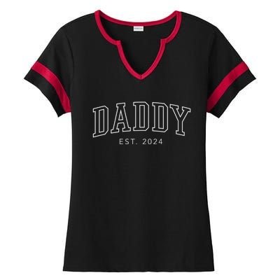 Daddy Est 2024 New Dad Fathers Day Gift Ladies Halftime Notch Neck Tee