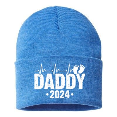 Dad Est 2024 First Fathers Day 2024 Promoted To Daddy Cool Gift Sustainable Knit Beanie