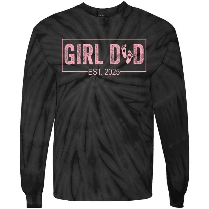 Dad Est 2025 Girl Logo Dad To Be 1st Time Dad Daddy 2025 Tie-Dye Long Sleeve Shirt