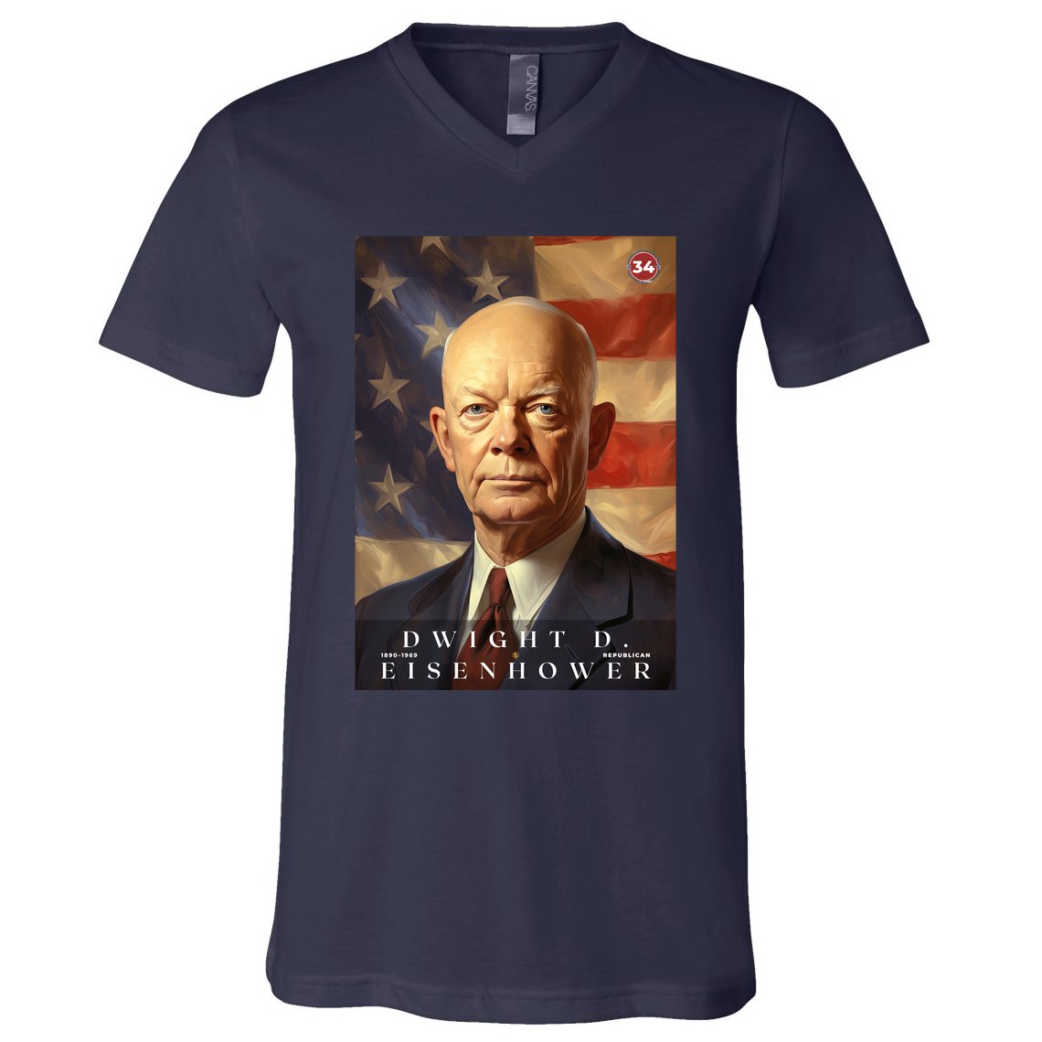Dwight Eisenhower 34th President Of The United States Portrait V-Neck T-Shirt
