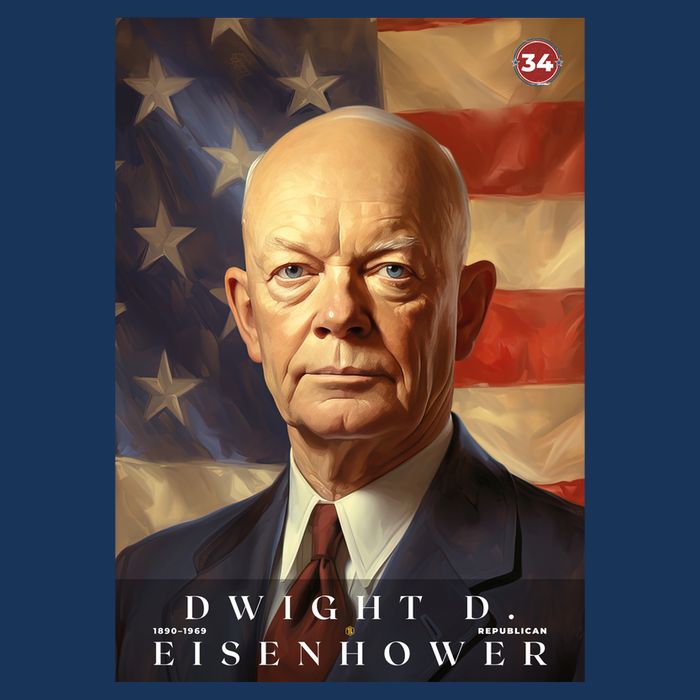Dwight Eisenhower 34th President Of The United States Portrait Tie-Dye T-Shirt