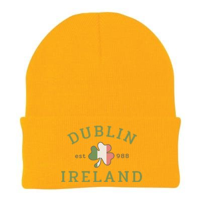 Dublin Est 988 Ireland Flag Shamrock Groovy St Patrick Day Knit Cap Winter Beanie