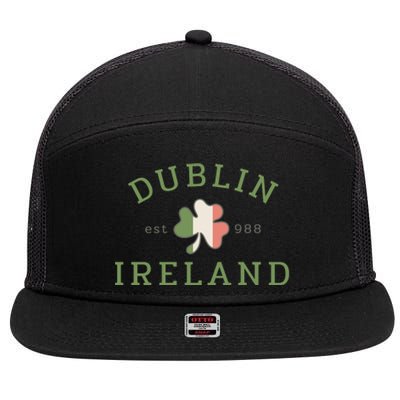 Dublin Est 988 Ireland Flag Shamrock Groovy St Patrick Day 7 Panel Mesh Trucker Snapback Hat