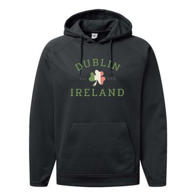 Dublin Est 988 Ireland Flag Shamrock Groovy St Patrick Day Performance Fleece Hoodie