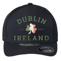 Dublin Est 988 Ireland Flag Shamrock Groovy St Patrick Day Flexfit Unipanel Trucker Cap