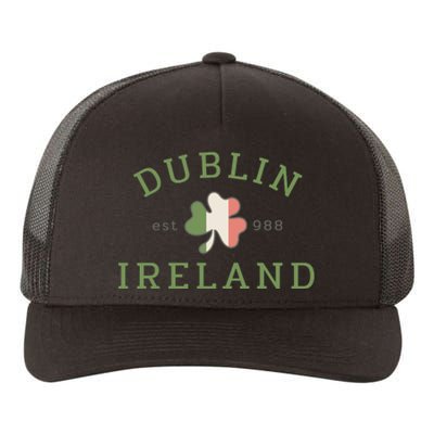 Dublin Est 988 Ireland Flag Shamrock Groovy St Patrick Day Yupoong Adult 5-Panel Trucker Hat