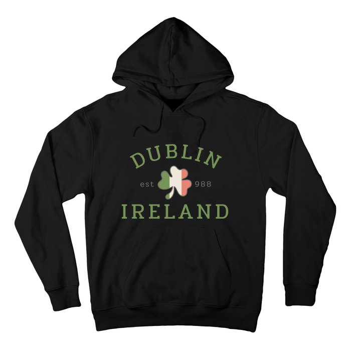 Dublin Est 988 Ireland Flag Shamrock Groovy St Patrick Day Hoodie