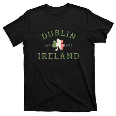 Dublin Est 988 Ireland Flag Shamrock Groovy St Patrick Day T-Shirt