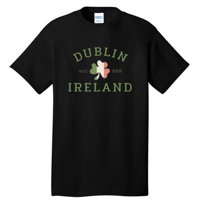 Dublin Est 988 Ireland Flag Shamrock Groovy St Patrick Day Tall T-Shirt