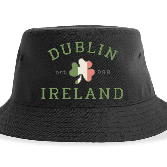 Dublin Est 988 Ireland Flag Shamrock Groovy St Patrick Day Sustainable Bucket Hat