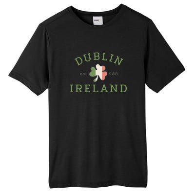 Dublin Est 988 Ireland Flag Shamrock Groovy St Patrick Day Tall Fusion ChromaSoft Performance T-Shirt